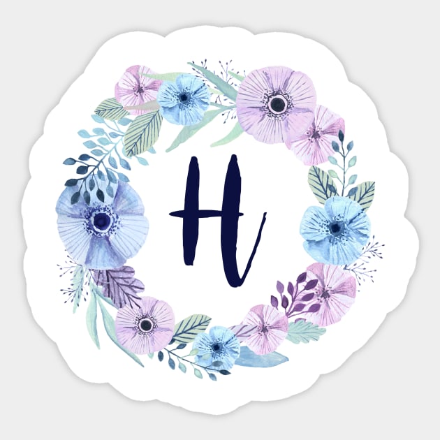 Floral Monogram H Icy Winter Blossoms Sticker by floralmonogram